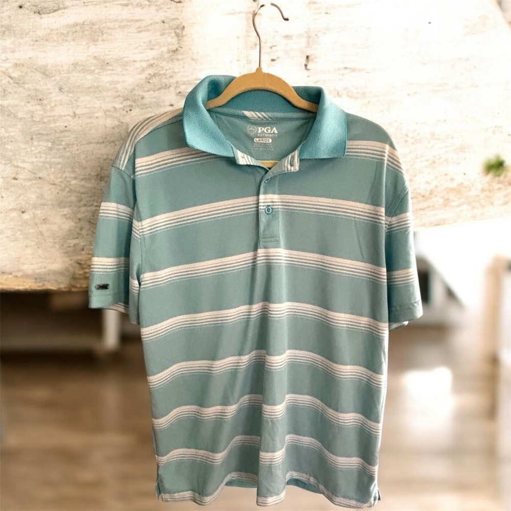 Men's PGA Brand Authentic Golf Polo Shirt Blue & White Size Large